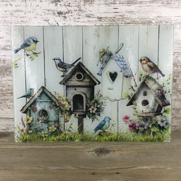 Rustic Birdhouse Glass Cutting Board - Picture 4 of 8